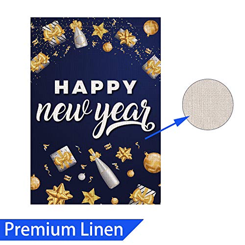 Pambo Happy New Year Garden Flags - Happy Holiday & Winter Burlap Double Sided Garden Flags For Yard Outdoor Outside Decoration 12X18 #TOP1