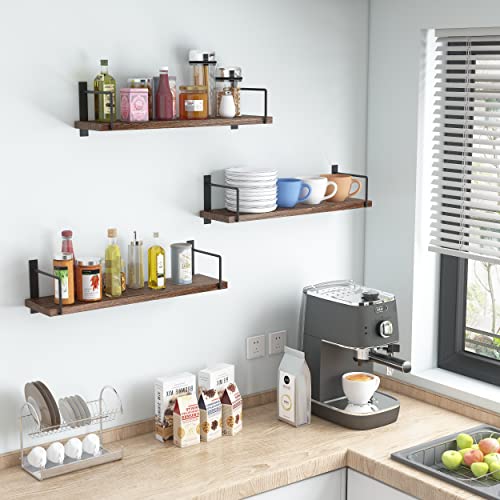 Floating Shelves - 24 Inch Wall Mounted Set of 3 Rustic Wood Shelves for Wall Decor and Living Room Storage (Brown) - Image 6