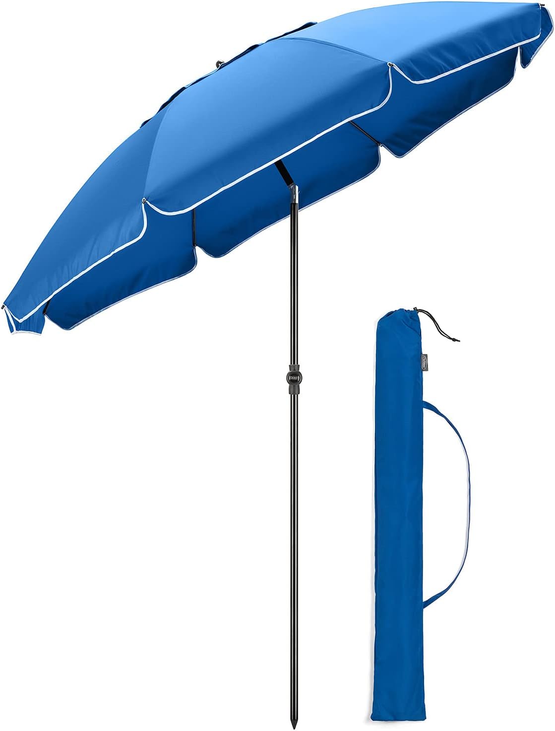 CHRISTOW Beach Umbrella Portable Tilting Parasol Sun Shade with UV Protection and Bag 2m