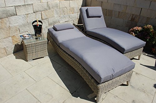 Ragnarök-Möbeldesign PolyRattan Sonnenliege DEUTSCHE Marke - EIGNENE Produktion - 8 Jahre GARANTIE auf UV-Beständigkeit Tisch Glasplatte Belastbar 180Kg Natur-Farben Gartenmöbel - 4