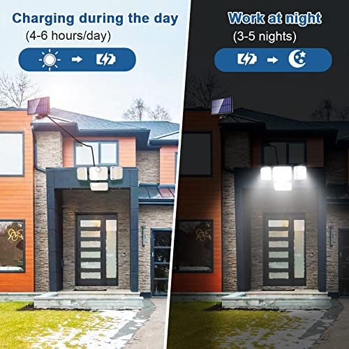 JESLED Solar Light Outdoor, 333-LED Solar Motion Sensor Lights, IP65 Waterproof 4-Head Separated Wall Light, Multi Angle Adjustable Solar Light With Remote Control, for Garden, Garage