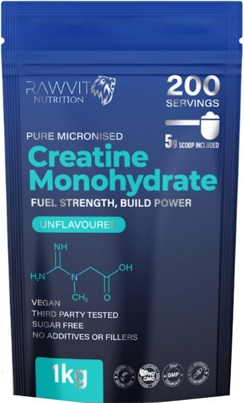 1KG Unflavoured Creatine Monohydrate Powder 200 Servings(5g) 6 Month+ Supply micronised Supreme Mixing and Fantastic Dissolve for Muscle Building and Performance