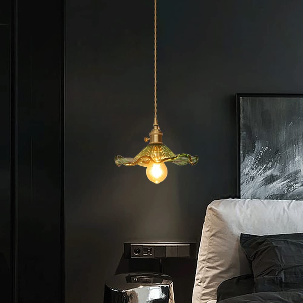 japońska retro lampa wisząca z liściem lotosu kreatywne kwiaty mosiężny szklany żyrandol nowoczesny minimalistyczny dekoracyjny wisiorek oświetlenie pasujące do sypialni, salonu, korytarza, kawiarni,