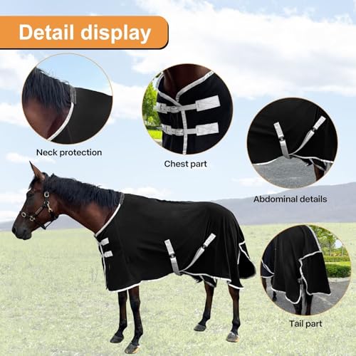 Image of Horse Cooler Blanket Horse Blanket Horse Fleece Cooler Blanket Polar Fleece Cooler for Horse, Horse Exercise Blanket, Horse Care Blanket（Black,72in）