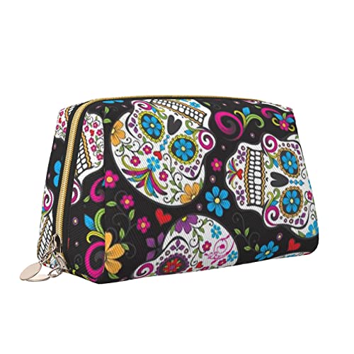 Trousse de maquillage pour voyage et week-end au motif de crâne fleuri