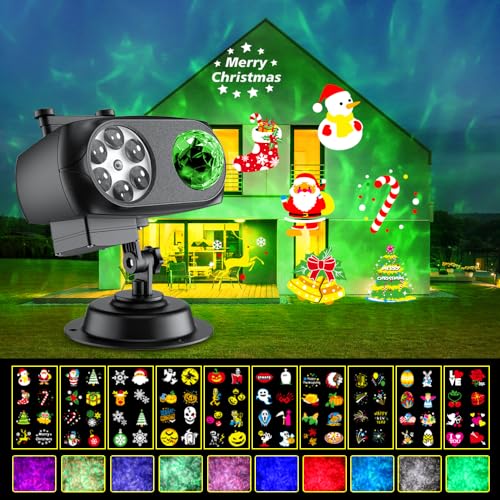 OBEST Proiettore LED Luci di Natale, 2 in 1 Esterni ed Interni Impermeabile per Halloween, Fiocchi di Neve con 10 Foglio...
