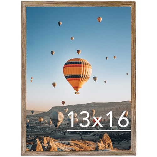 Image of JCJMY 13x16 Picture Frame Rustic Brown for Wall Hanging, Wall Mounting Horizontally or Vertically, 13 x 16 Wall Gallery Poster Photo Frame with Shatter Resistant Plexiglass,Rustic Brown