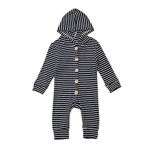 Baby Boy Girl Footies Outfits Elastic Long Sleeve Rompers Jumpsuits One Piece Bodysuits Organic Pajamas Sleeper Clothes (Navy Blue, 6-12 Months)