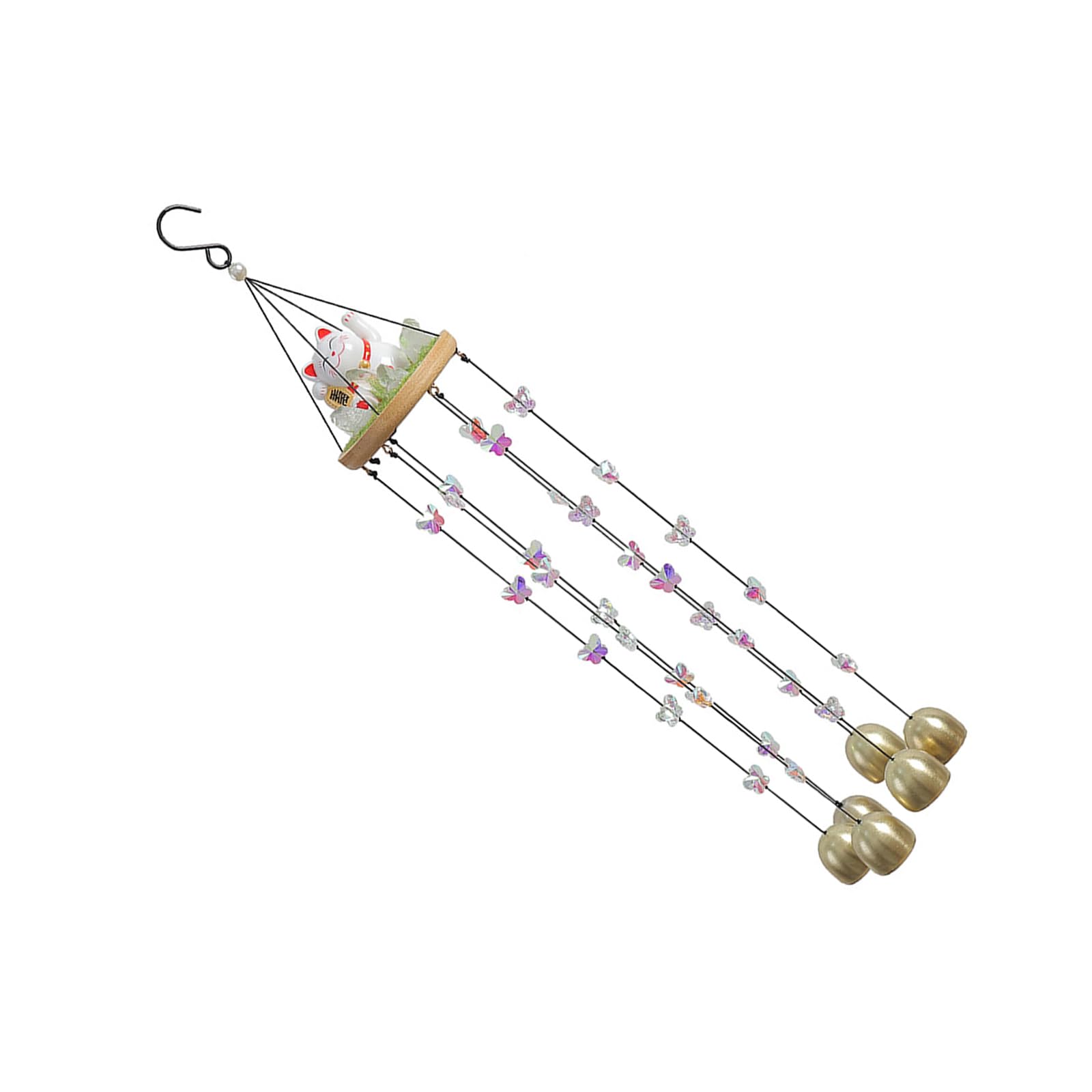 Linvimia Fortunes Cats Themed Windchimes with Copper Bells and Crystal Accent Hanging Suncatchers for Balconies Decorative Accent Fortume Cats Statue Windchimes