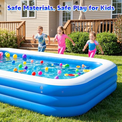 Image of Moko Inflatable Swimming Pool with Canopy, 102 inch x 75 inch x 23 inch Large Above Ground Blow Up Pool with Shade for Adults Kids Kiddie Toddler, Big Foldable Family Pools for Backyard Garden, Blue /White,XL