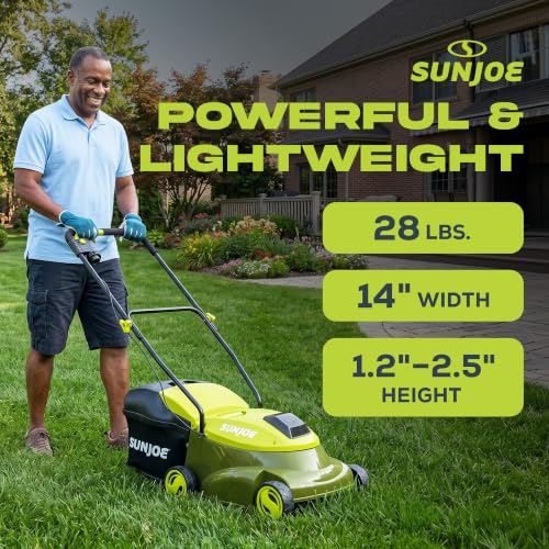 Image of Sun Joe Cordless Electric Push Lawn Mower with 10.6-Gal Bag and Safety Key, 14-Inch Cutting Width - Heavy-Duty Yard Trimmer for Gardening Care and Maintenance, MJ401C-XR