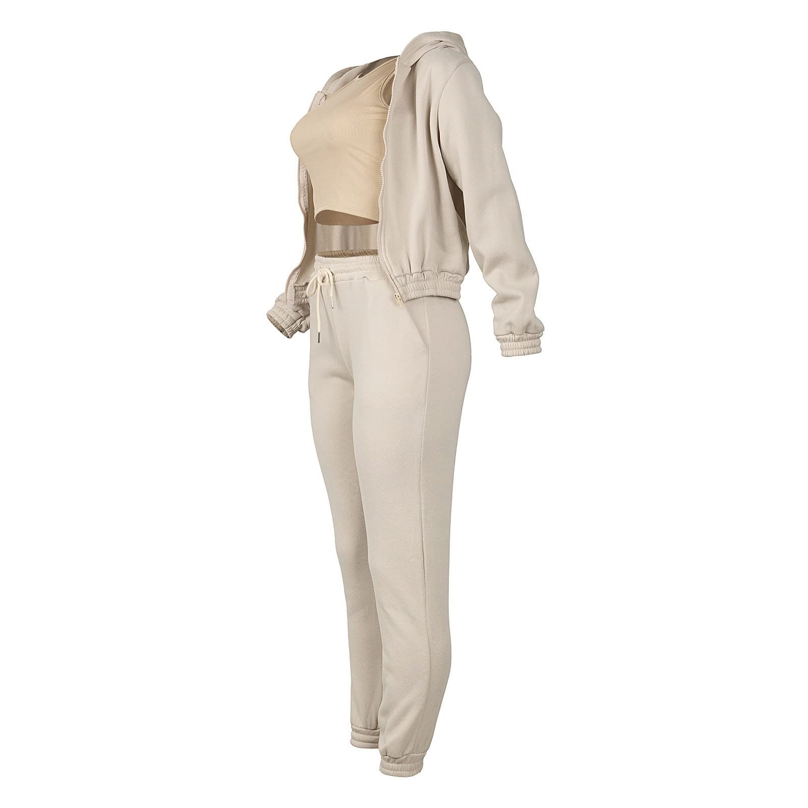 Generisch Damski dres treningowy na zimę, top, kamizelka, spodnie, zestaw modny, jednokolorowy, zamek błyskawiczny, bluza z kapturem, spodnie, zestaw trójczęściowy