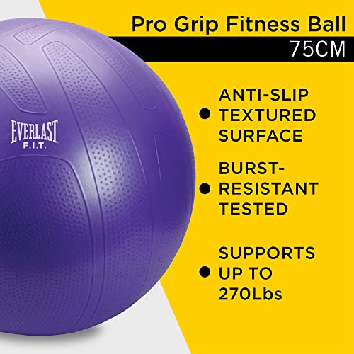 Everlast-FIT-Pro-Grip-Fitness-Ball-75cm-Burst-Resistant-Anti-Slip-Pump-Included-Great-for-Balance-Home-Workouts-Yoga-Available-in-55cm-65cm-and-75cm-Violet-75cm