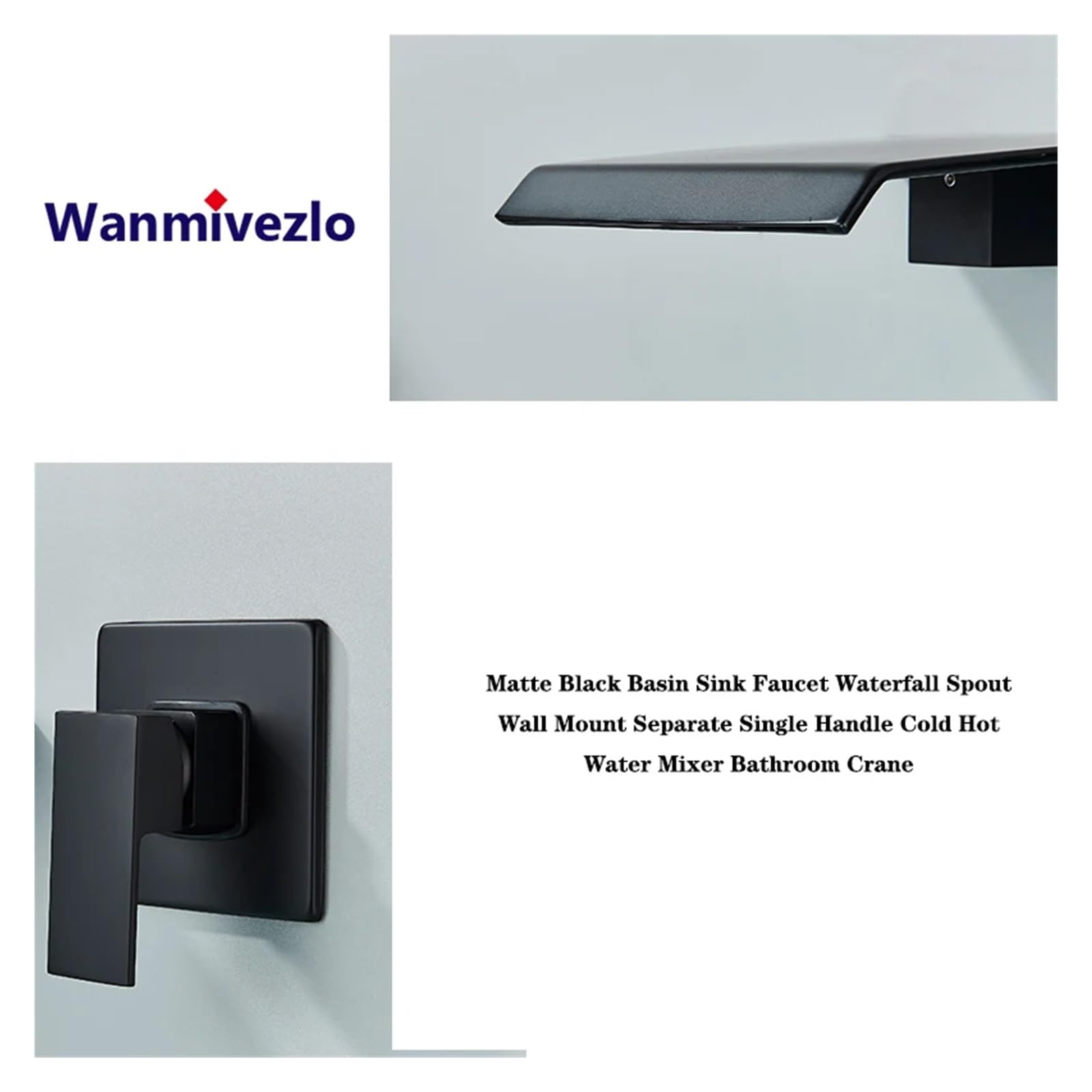 Matowa czarna chromowana bateria umywalkowa z wodospadową wylewką, bateria jednouchwytowa ciepłej i zimnej wody, montaż ścienny, stojący, żuraw (chrom C)