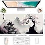 Watercolor Cherry Blossom Mouse Pad Gaming Mousepad Non-Slip Rubber Base Keyboard Pad Desk Mat for Home Office, 31.5 x 11.8 in - Image 2