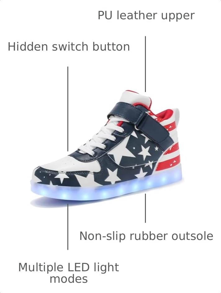 Image of JEVRITE Unisex LED Light Up High Top Sneakers - USB Charging for Women & Men - Couples Shoes