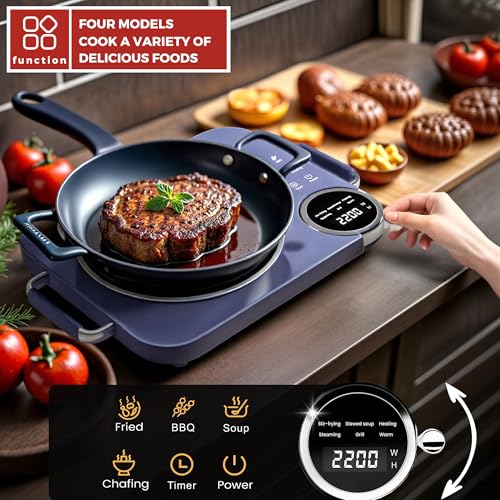 Image of Advwin Single Burner Electric Cooktop 110V,2200W Portable Electric Stove with Handle,Knob Control, 4H Timer & Overheat Protection,Ceramic Infrared Countertop Burner,Compatible for All Cookwares