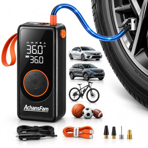 AchansFam P9 Pro Portable Tire Inflator for Car, Air Compressor & Deflator