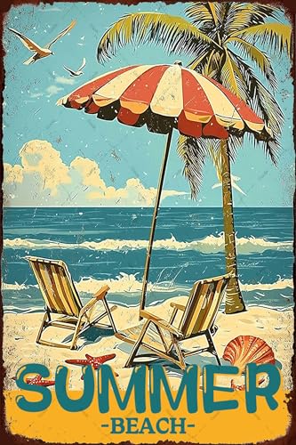 Summer Beach Signs Funny Metal Tin Signs Beach Posters Sunshine Decoration For Outdoor Pool Bedroom Bar Wall Decor 8×12 Inches