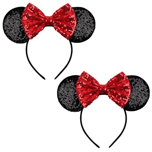 Image of FANYITY Mouse Costume Ears,2 Pcs Mouse Ears Headbands for Girls & Women Party,Size Free (RED 2)