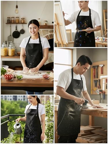Image of Professional Waterproof Apron for Kitchen /Chef | Black cotton with PVC Coating | Adjustable Bib, 36 Inch Long, 2-Part Utility Pocket (Unisex Apron)