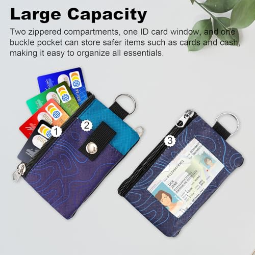 Image of Minimalist RFID Wallet with Lanyard, Multi-functional ID Case with 2 Zipper Pockets and Key Chain for Men and Women, Tactical Badge Pouch Cards Holder, Coin Purse for Travel Sports - Two-Tone