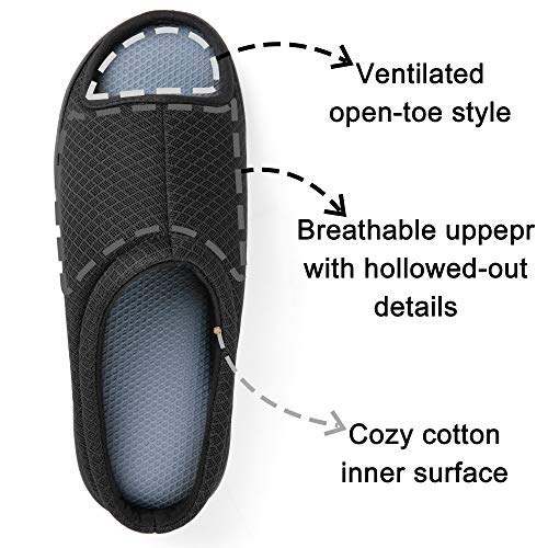 Zizor Men's Memory Foam Open Toe Slippers, Slip On Breathable House Shoes With Indoor Outdoor Anti-Skid Rubber Sole(Black, 11-12) #TOP3