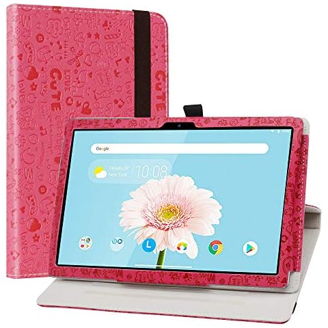 LiuShan Compatible with TECLAST P20HD Rotating Case,TECLAST M40 Rotating Case,360 Degree Rotation Stand PU With Cute Pattern Cover for 10.1" TECLAST P20HD / TECLAST M40 Tablet,Rose Red Cover