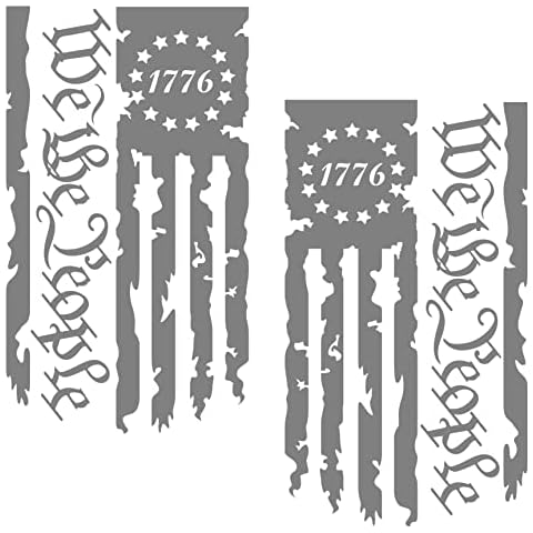 We The People Betsy Ross Flag 1776 Distressed American USA US Flag Truck Tailgate Vinyl Decal - 2 Pack - Stickers Preamble of The US Constitution fits Most Pickup Trucks (10" x 18", Gray) Cover