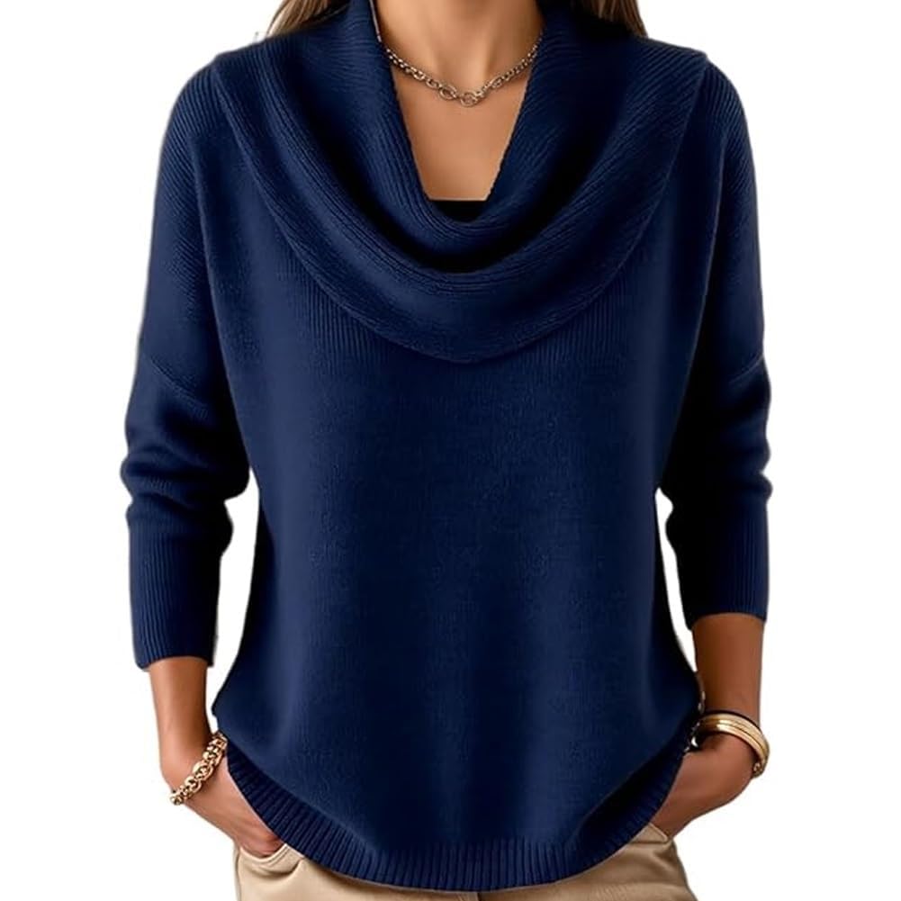 Elegant Retro Soft Triangle Neck Solid Color Sweater Top Women Puff Long Sleeve Knitted Pullover