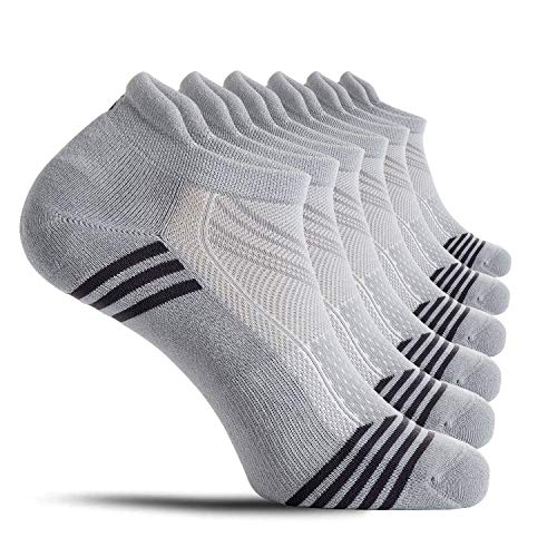 CelerSport Ankle Athletic Running Socks Low Cut Tab Sport Socks for Men and Women, Grey, Medium(6 Pair Pack)