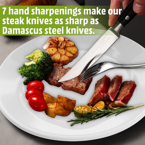 Steak Knives Set of 4, 5 Inch High-Carbon Stainless Steel Non-serrated Steak Knife, 4 Pieces Professional Straight Edge Kitchen Table Dinner Knives - Full Tang Ergonomic Handle - Image 6