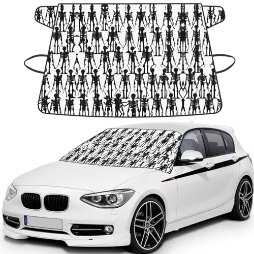 Protector de escarcha para coche con diseño de calavera floral negra y cubiertas de nieve