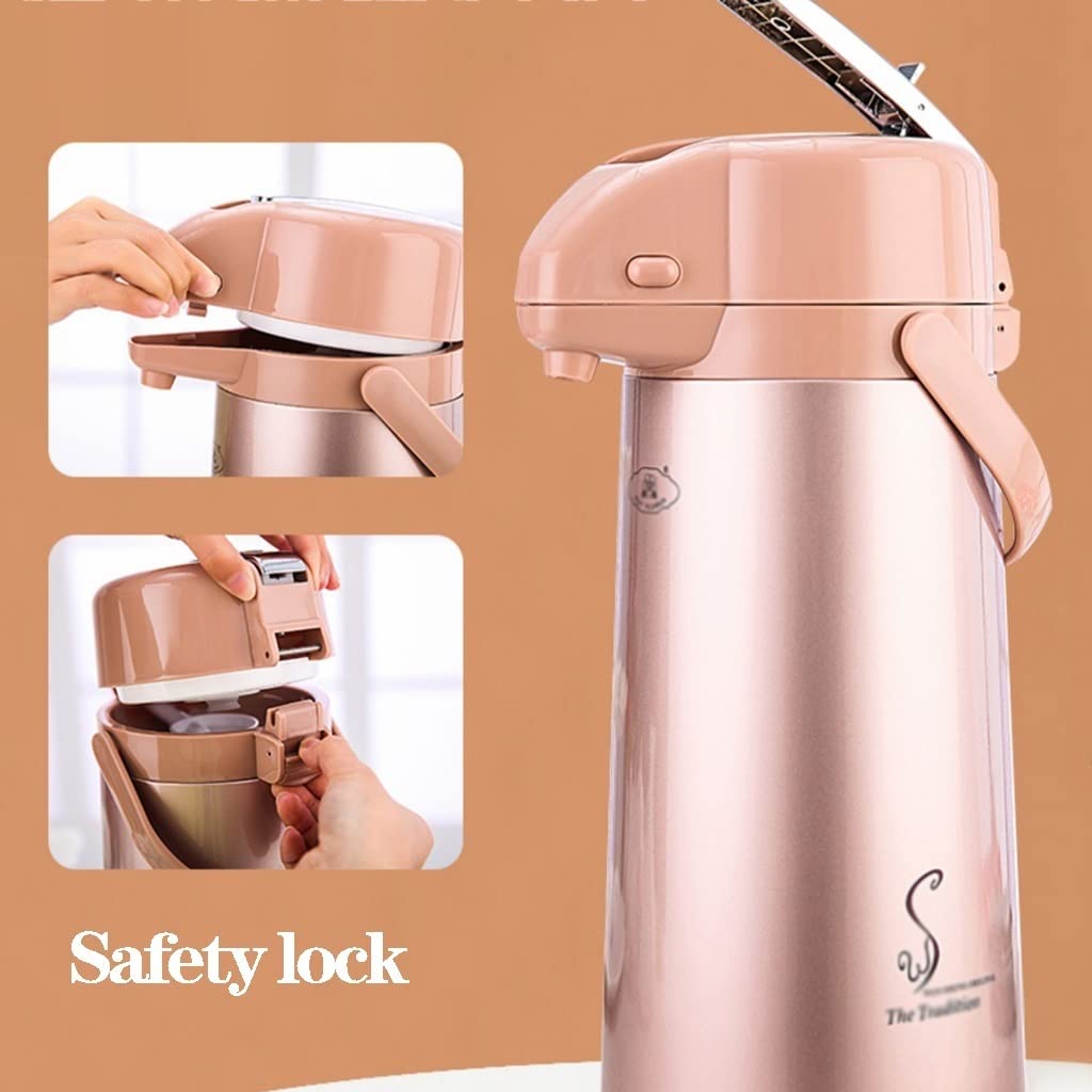 Dispensador de café con bomba, dispensador térmico de bebidas al vacío de acero inoxidable, termo para bebidas frías y calientes, capacidad de 2,2 L