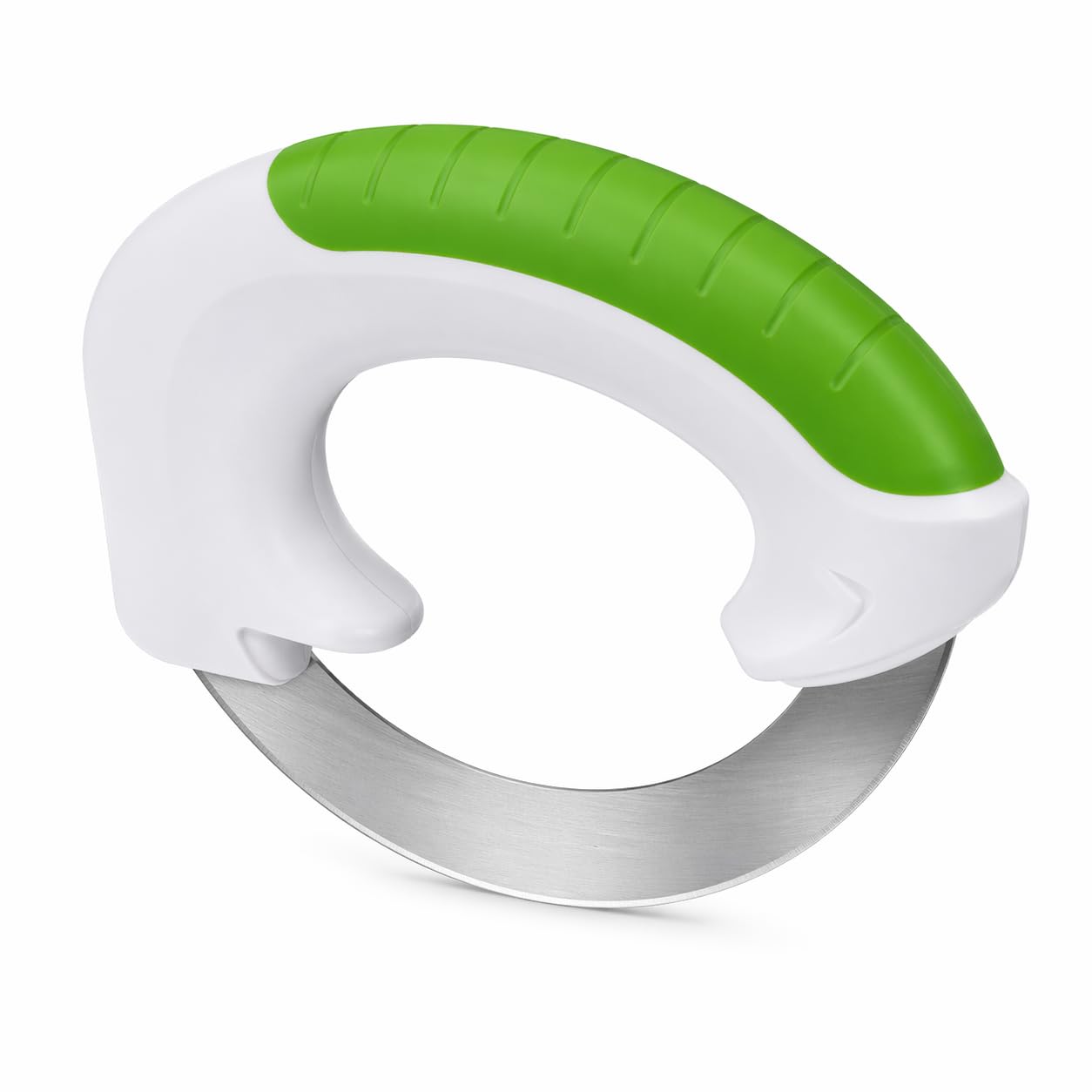 Rolling Knife Cutter, Stainless Steel Wheel Blade Kitchen Knife for Chopping, Slicing & Dicing, Ergonomic Easy Grip Food Cutter for Vegetables, Herbs & Pizza (White)