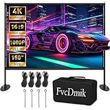150 inch Projector Screen with Stand, 16:9 4K HD Portable Outdoor Movie Screen, Wrinkle-Free Foldable Indoor Projection Screen with Carry Bag & Ground Nails for Backyard Cinema Home Theater