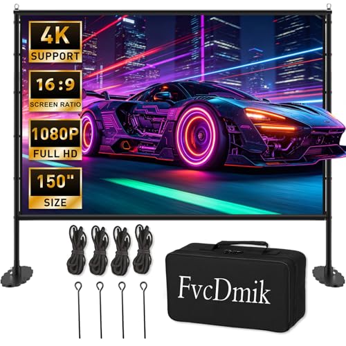 Image of 150 inch Projector Screen with Stand, 16:9 4K HD Portable Outdoor Movie Screen, Wrinkle-Free Foldable Indoor Projection Screen with Carry Bag & Ground Nails for Backyard Cinema Home Theater