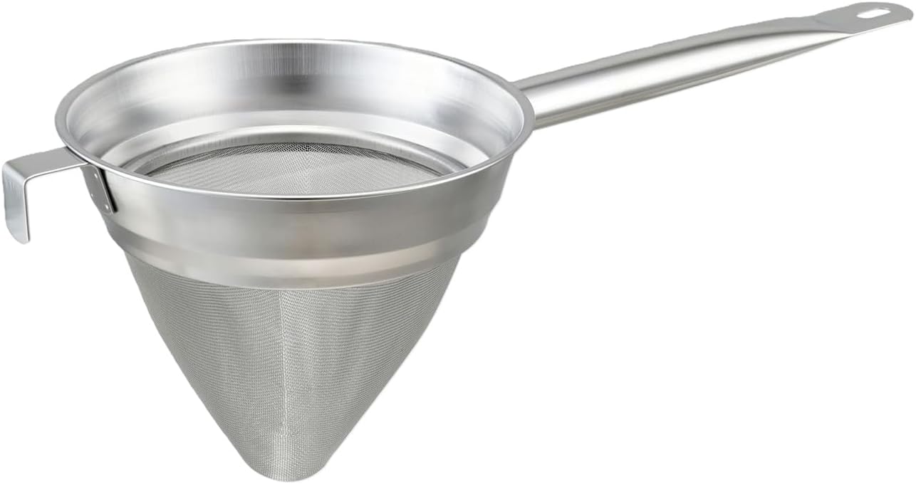 Food Grade 304 Stainless Steel Conical Strainer, Fine Mesh Bouillon Sieve with Handle for Cooking Coffee Tea Soup Cocktail Beverage Making
