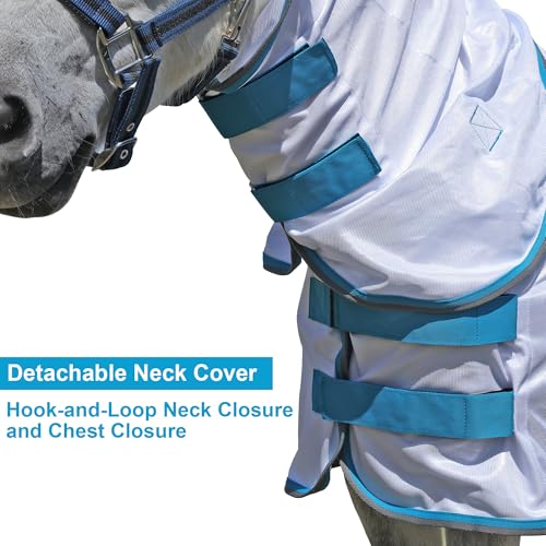 Image of LEAFOREST Miniature Pony Horse Fly Sheet - with Neck Cover & Belly Band Breathable Mesh UV Protection Summer Sheets for Mini Horses Foal Yearling Donkey White 48 inches