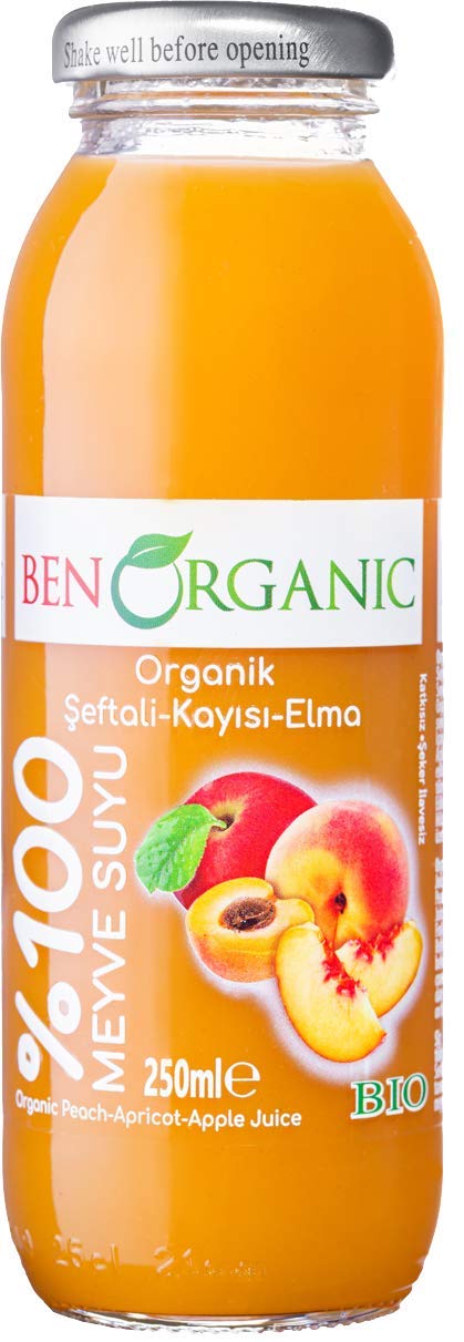 BenOrganic Şeftali Kayısı Elma Suyu 250 ml Cam Şişe