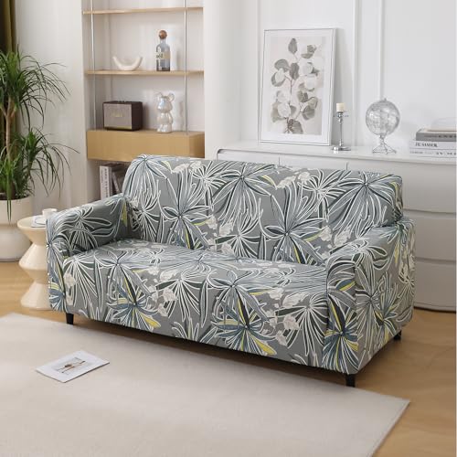 Image of HOKIPO Polyester Blend Printed 5 Seater Fully Covered Sofa Cover in 3 Seater and 2 Seater Configuration, Frost Grey Marginata (AR-5128-D7 + AR-5129-D7)