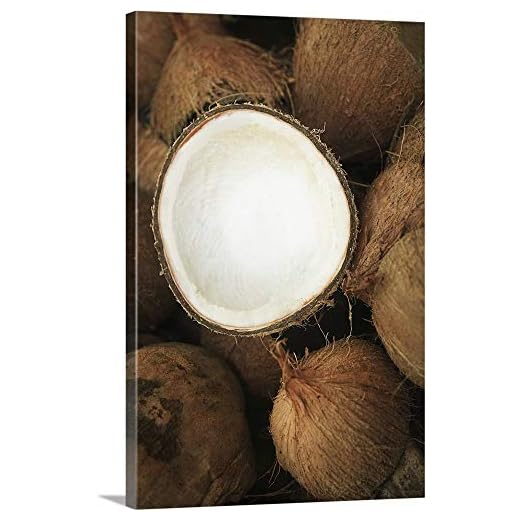 Hawaii Oahu A Coconut In Halves White Meaty Fruit Canvas Wall Art Print 12"