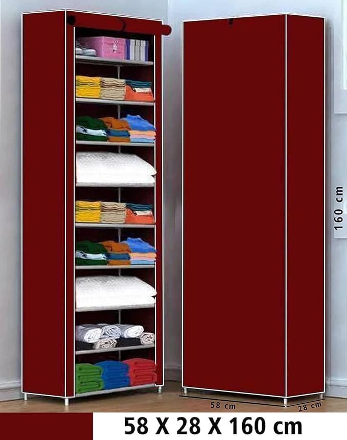 Image of YouCopia Collapsible Wardrobe 9 Shelves Storage Clothes Storage Rack Quick Wardrobe /Cabinet /Multipurpose Storage Rack, Foldable, Collapsible Fabric Organizer for Home Office (Maroon, 9-Layer)