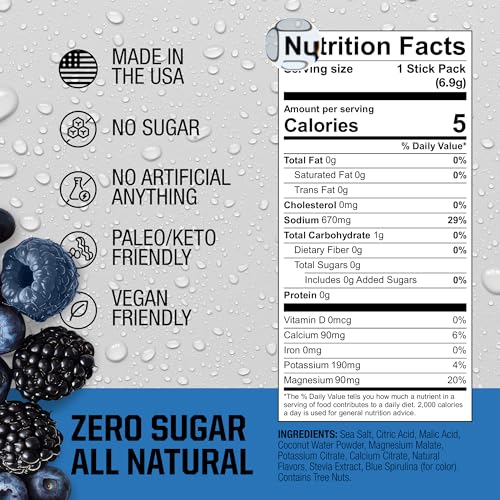 Image of Fire Salt Blue Raspberry Electrolyte Hydration Sticks, Zero Sugar, 32 Count