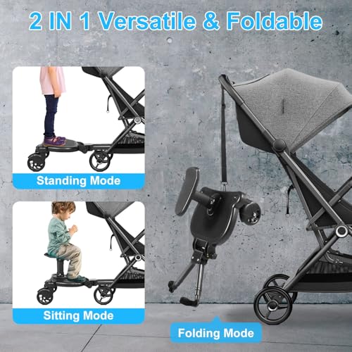 Image of Universal Stroller Board with Detachable Seat for New Parents, 2 in 1 Sit & Stand Stroller Board, Stroller Standing Board, Stroller Attachment for Toddler to Ride, Holds Children Up to 55lbs