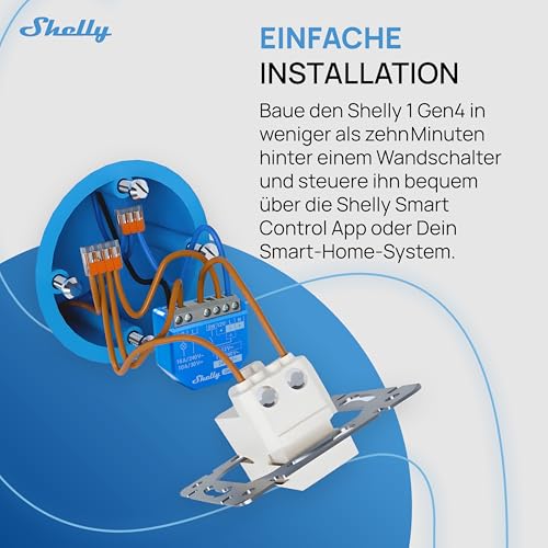 Shelly 1 Gen4 - WLAN Smart Relais Schalter, Potentialfreier Kontakt, 1 Kanal, 16A, Lichtschalter, Garagentoröffner, Smart Home, Zeitschaltuhr, Alexa & Google, Matter, Kein Hub Erforderlich (2 Stück)