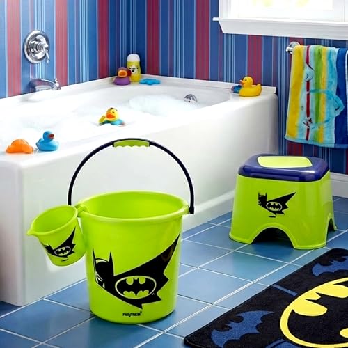 Image of Nayasa Kids Batman Print Bathroom Set of 3 | 18 LTR Bucket, 1 LTR Mug and Stool Combo for Children | Sturdy and Durable | Lightweight and Rigid | Easy to Clean and Attractive Design | Green