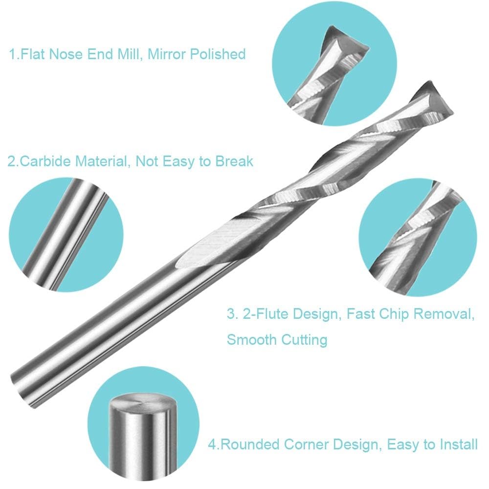 4mm 6mm 8mm tige Vsharp 2 cannelures spirale fraise CNC gravure routeur peu plat nez Upcut fraise outil carbure Bits(6x62x100)