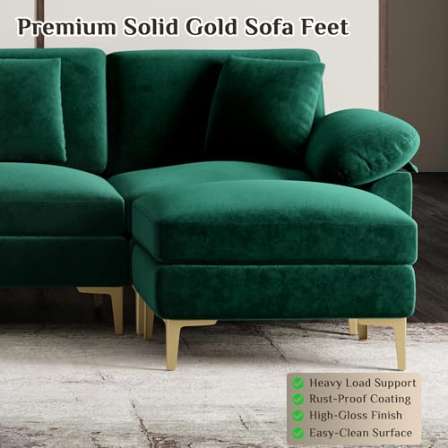 Image of OUYESSIR U-Shaped Sectional Sofa Couch, 4 Seat Sofa Set for Living Room, Convertible U-Shaped Velvet Couch Set with USB Port Central Console Ottoman,128 inches (Emerald Green)