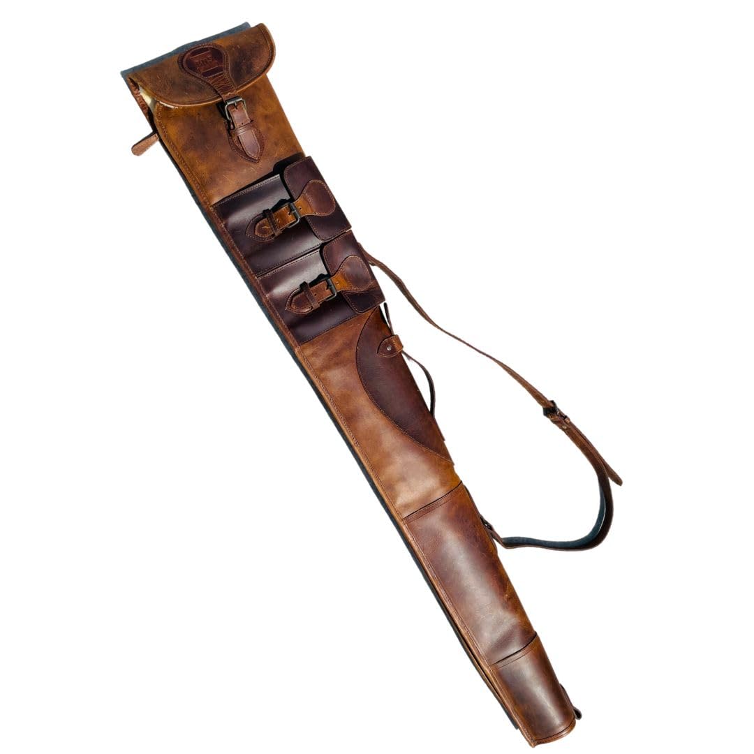 BNS LONDON Premium Gun Slip for Shotgun 50-52 Inch -Gun case for shotgun- Hunting Bag - Leather Gun Cover - Full Buff Leather, Fur Lined Ultimate Safeguard